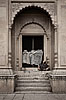 Homeless & Palace Photo: A homeless man finds shelter in the doorway of one of the many abandoned palaces along the river Ganges.