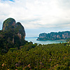 Railay Beach Viewpoint Photo: An aerial view of Railay East (foreground) and Railay West (background) beaches from the mountain viewpoint.